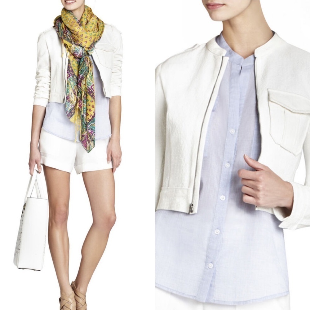 BCBGMaxAzria Frankie White Zip Up Blazer Jacket sz M